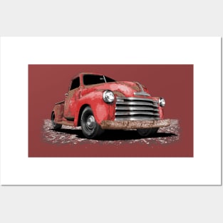 Rusty red 50 Chevy truck - Vintage 1950 Chevrolet rat rod Posters and Art